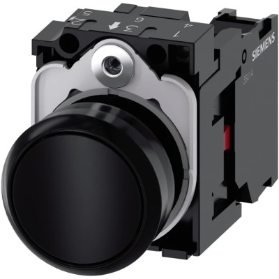 Siemens SIRIUS ACT 3SU11 Series Push Button Complete Unit Panel Mount 22 mm Cutout Black SPST IP66 IP67 3SU1100-0AB10-1CA0