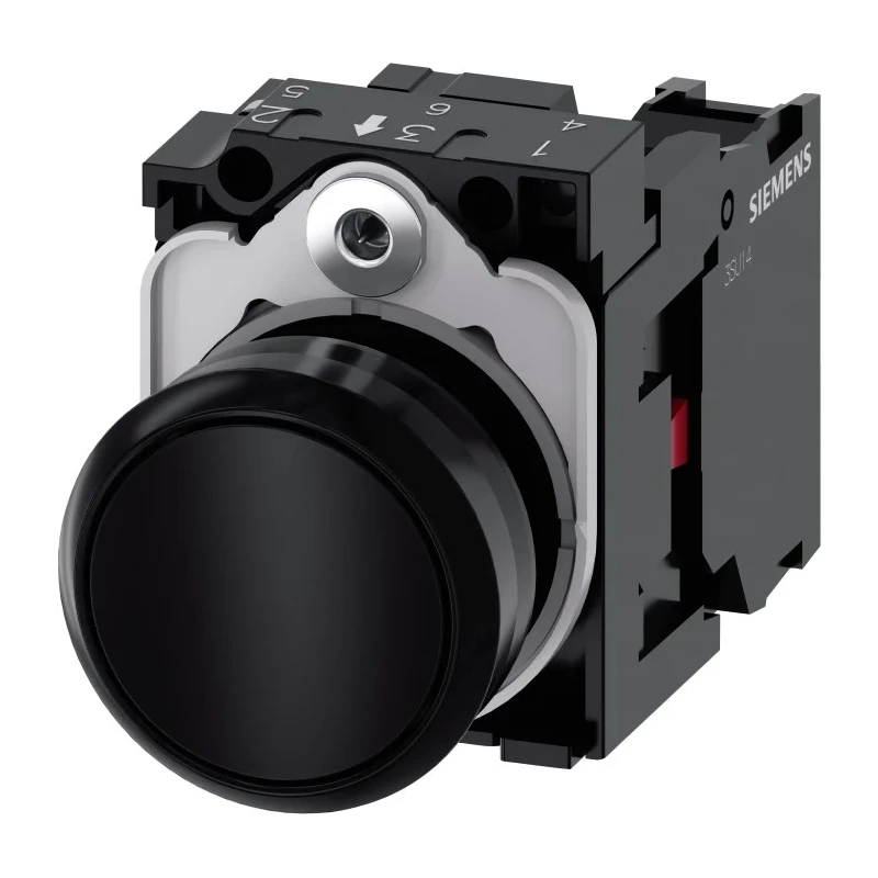 Siemens SIRIUS ACT 3SU11 Series Push Button Complete Unit Panel Mount 22 mm Cutout Black SPST IP66 IP67 3SU1100-0AB10-1CA0