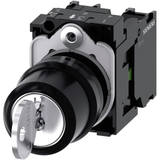 Siemens IP67, IP69, IP66 Key Switch, SPST, 10A, 3-Way, Ronis-Key, Latching, Screw Terminal 3SU1100-4BL11-1NA0