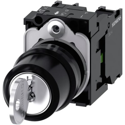 Siemens IP67, IP69, IP66 Key Switch, SPST, 10A, 3-Way, Ronis-Key, Latching, Screw Terminal 3SU1100-4BL11-1NA0