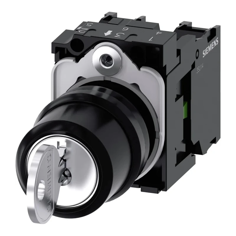 Siemens IP67, IP69, IP66 Key Switch, SPST, 10A, 3-Way, Ronis-Key, Latching, Screw Terminal 3SU1100-4BL11-1NA0