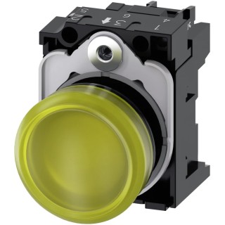 Siemens Panel Mount Yellow LED Indicator SIRIUS ACT 3SU11 22 mm Cutout 230V AC IP66 IP69 IP67 IP20 Round 3SU1106-6AA30-1AA0