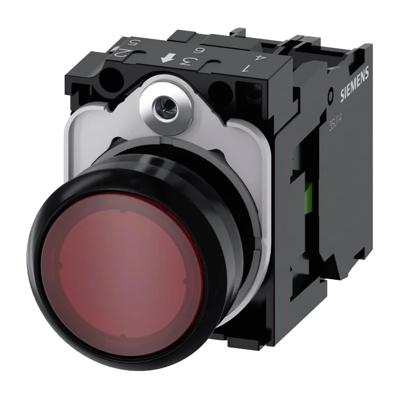 Siemens SIRIUS ACT 3SU11 Series Illuminated Push Button Complete Unit Panel Mount 22 mm Cutout Red SPST 3SU1102-0AB20-1BA0