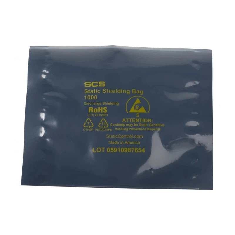 SCS Anti-Static Bag 102mm Width x 102mm Length, Dissipative Static Shielding Material, RoHS 2 Compliant 10044