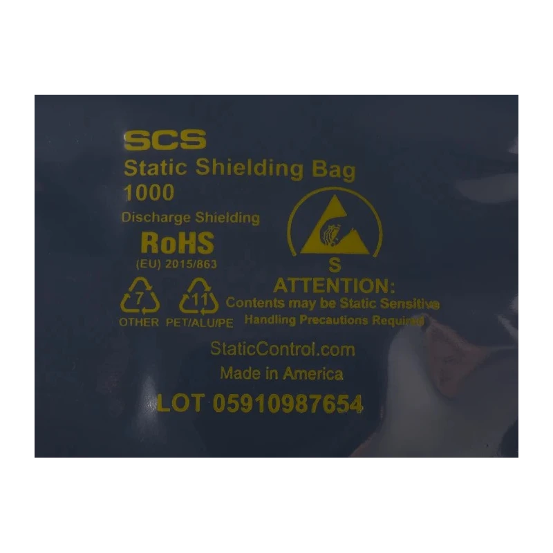 SCS Anti-Static Bag 102mm Width x 102mm Length, Dissipative Static Shielding Material, RoHS 2 Compliant 10044