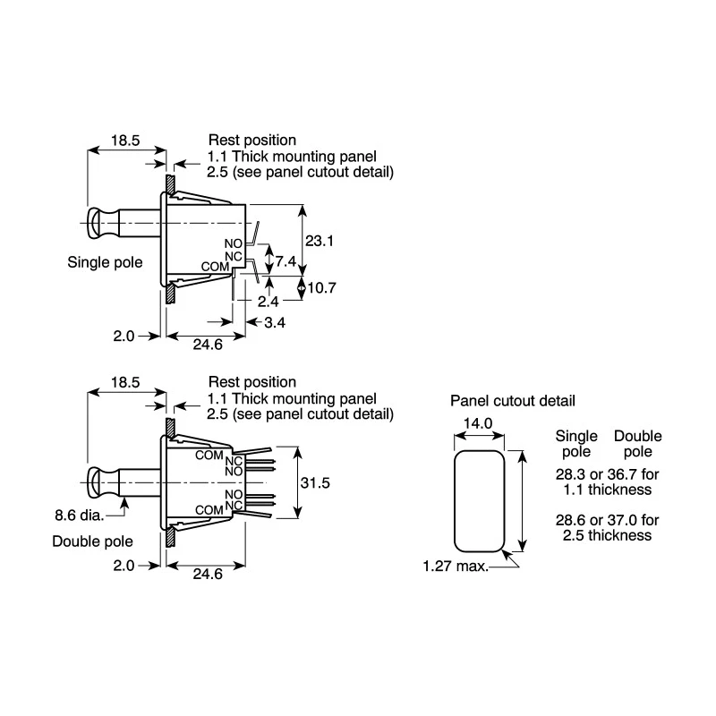 ZF Door Micro Switch, DPDT Button 10 A, -40 °C to 85 °C F79-30A