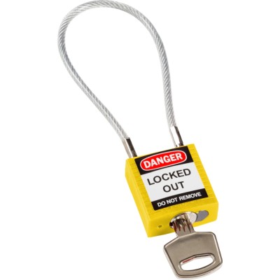 RS PRO Yellow 1-Lock Lockout Rugged Reinforced Nylon Body with Sheathed Steel Cable COMPACT CABLE PADLOCK YELLOW 20CM KD