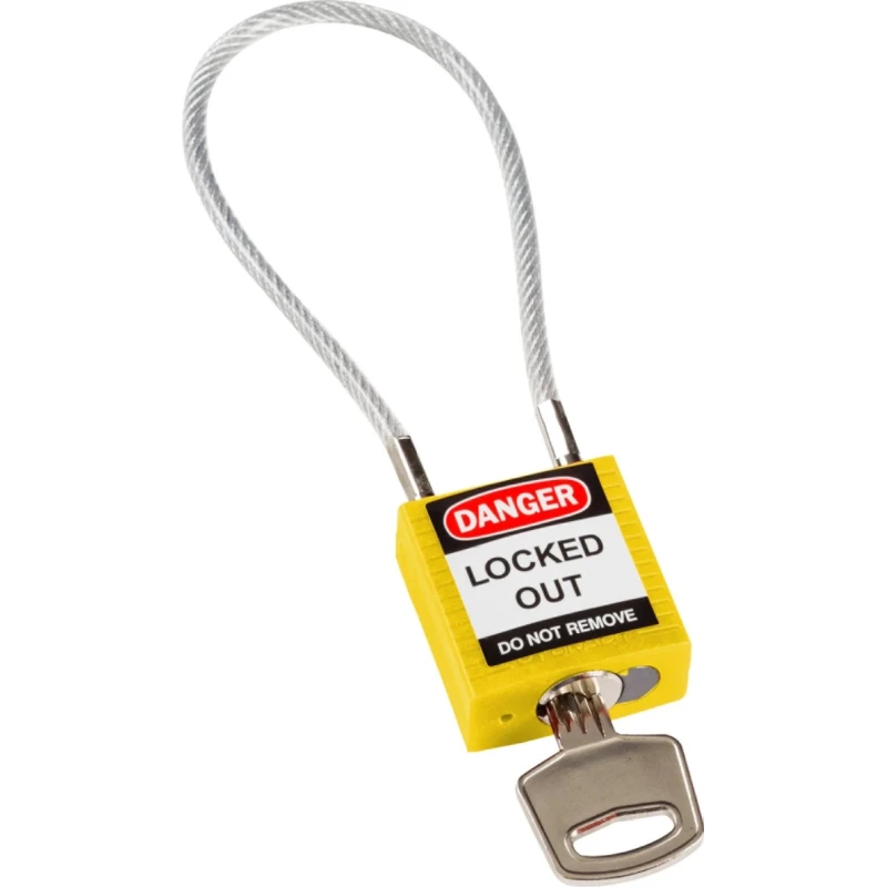 RS PRO Yellow 1-Lock Lockout Rugged Reinforced Nylon Body with Sheathed Steel Cable COMPACT CABLE PADLOCK YELLOW 20CM KD
