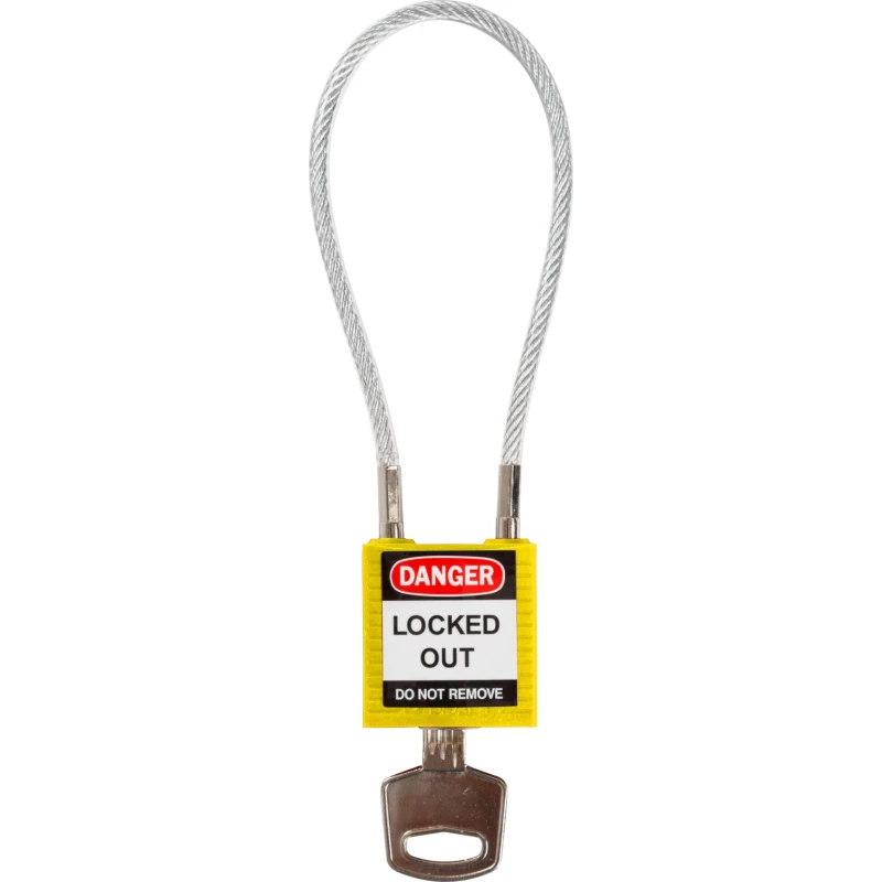 RS PRO Yellow 1-Lock Lockout Rugged Reinforced Nylon Body with Sheathed Steel Cable COMPACT CABLE PADLOCK YELLOW 20CM KD