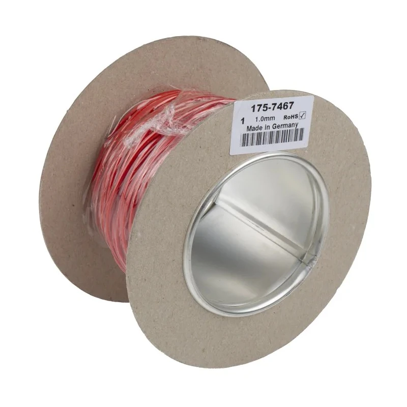 Staubli Red Hook Up Wire, 17 AWG, 259/0.07 mm Core Strands, 25 m Length, Tinned Copper Conductor, 750V, Fire 175-7467