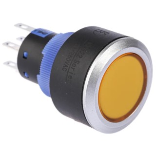 RS PRO Illuminated Momentary Push Button Switch Panel Mount DPDT Yellow LED IP65 22.2 mm Cutout 250 V AC 175-8223
