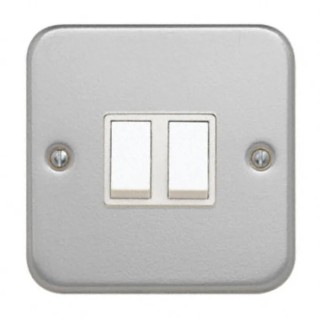 Contactum White 2 Way Rocker 2 Gang Light Switch, Surface Mount, Polycarbonate Metal Clad Series CLA3722