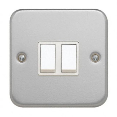 Contactum White 2 Way Rocker 2 Gang Light Switch, Surface Mount, Polycarbonate Metal Clad Series CLA3722