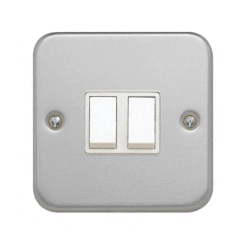 Contactum White 2 Way Rocker 2 Gang Light Switch, Surface Mount, Polycarbonate Metal Clad Series CLA3722