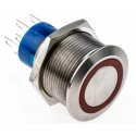 RS PRO Illuminated Momentary Push Button Switch Panel Mount 22.2 mm Cutout DPDT Red LED IP67 250 V ac 175-9242