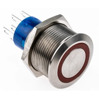 RS PRO Illuminated Momentary Push Button Switch Panel Mount 22.2 mm Cutout DPDT Red LED IP67 250 V ac 175-9242