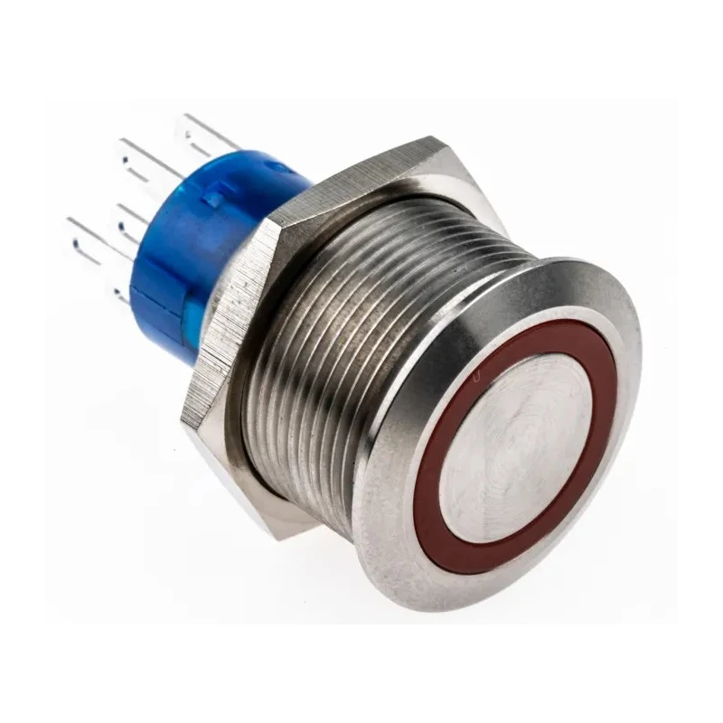 RS PRO Illuminated Momentary Push Button Switch Panel Mount 22.2 mm Cutout DPDT Red LED IP67 250 V ac 175-9242