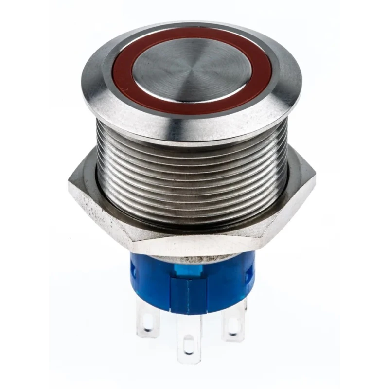RS PRO Illuminated Momentary Push Button Switch Panel Mount 22.2 mm Cutout DPDT Red LED IP67 250 V ac 175-9242