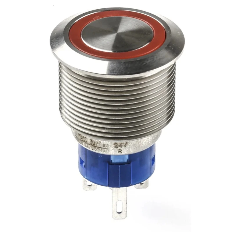 RS PRO Illuminated Momentary Push Button Switch Panel Mount SPDT Red LED IP67 22.2 mm Cutout 250V 3, 5A 175-9319