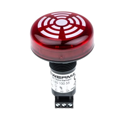 Werma 150 Series Red Beacon-Buzzer Combination IP65 24V dc 80 dB Continuous Tone 150.100.55