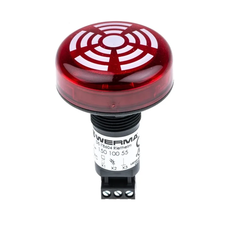 Werma 150 Series Red Beacon-Buzzer Combination IP65 24V dc 80 dB Continuous Tone 150.100.55