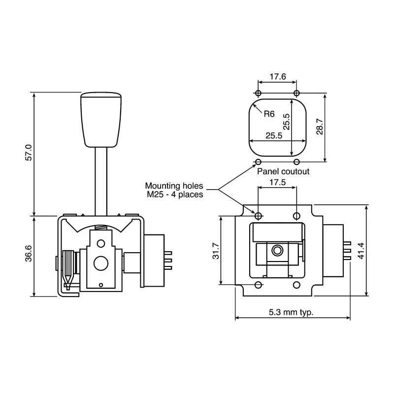 APEM 4000 Dual Axis Potentiometer Joystick Conical Handle, IP65, 24 V dc 400-123