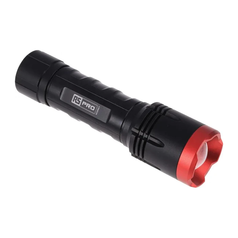 RS PRO 1400 Lumen LED Torch Black Aluminium Housing Spot and Flood Beam 6 AA Batteries 174mm 176-6034
