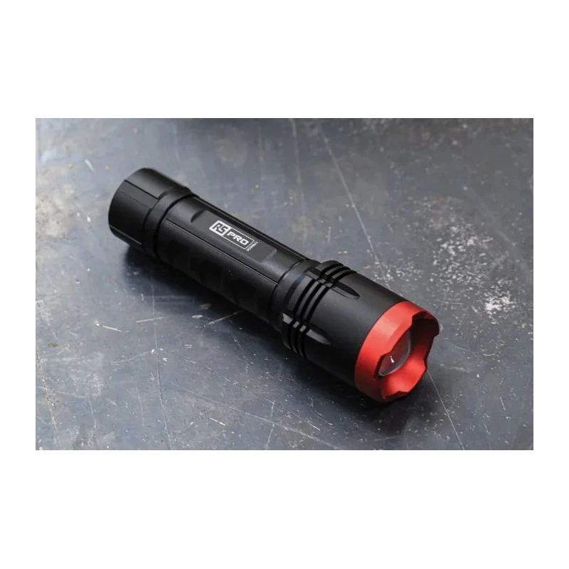 RS PRO 1400 Lumen LED Torch Black Aluminium Housing Spot and Flood Beam 6 AA Batteries 174mm 176-6034