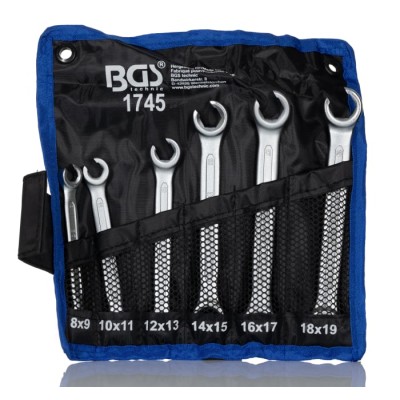 RS PRO 6-Piece Flare Nut Spanner Set 8 x 9 To 18 x 19 mm Chrome Vanadium Steel 468-3586