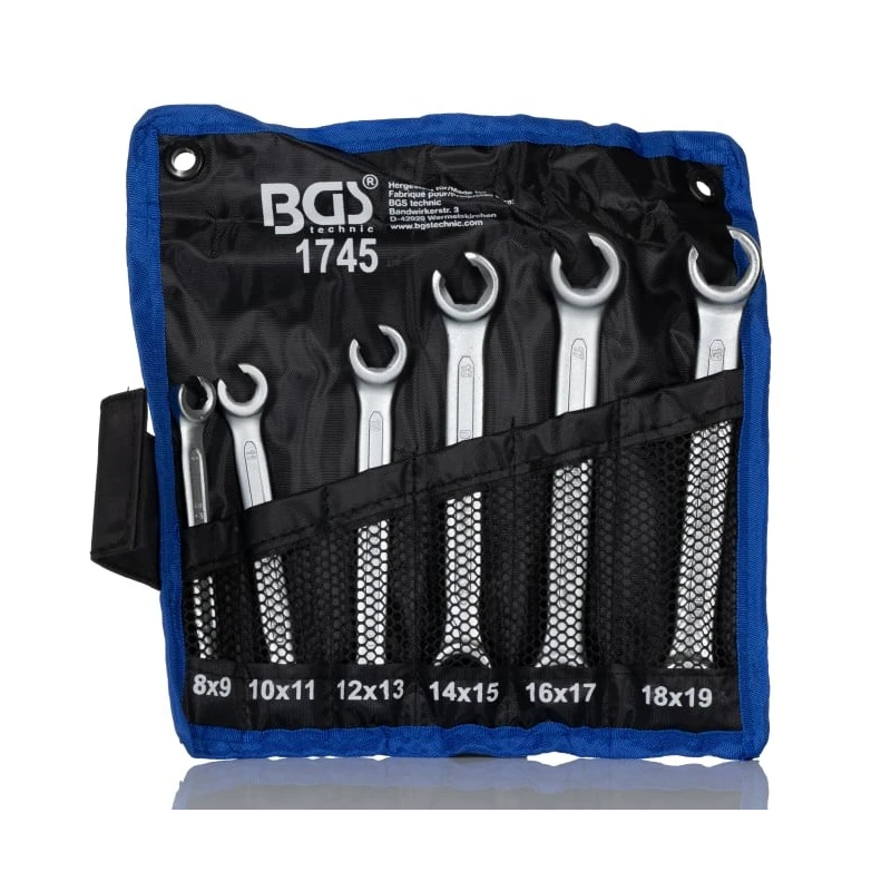RS PRO 6-Piece Flare Nut Spanner Set 8 x 9 To 18 x 19 mm Chrome Vanadium Steel 468-3586