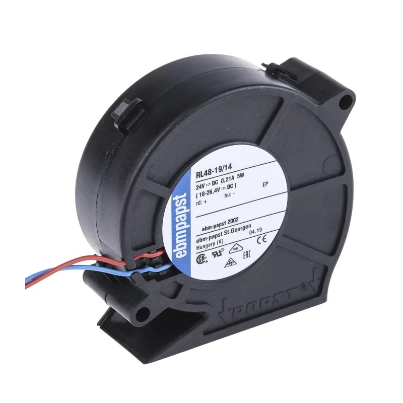 ebm-papst RL 48 Series Centrifugal Fan 24V DC, 28 m³/h Airflow, 4400 RPM, Ball Bearing, 75.5 mm x 75.2 mm x 27 mm RL48-19/14