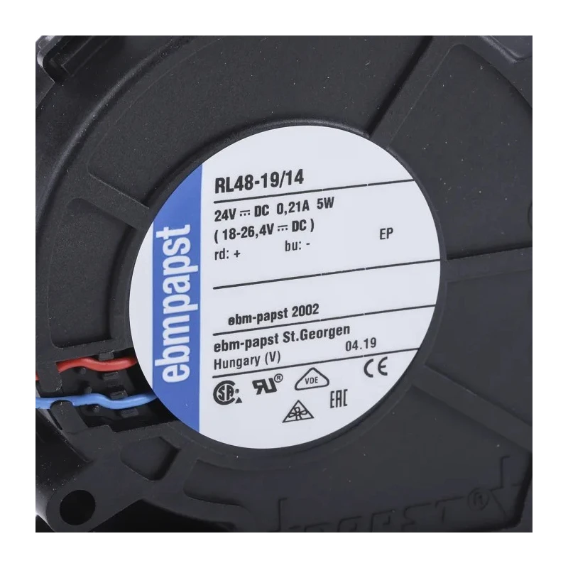 ebm-papst RL 48 Series Centrifugal Fan 24V DC, 28 m³/h Airflow, 4400 RPM, Ball Bearing, 75.5 mm x 75.2 mm x 27 mm RL48-19/14