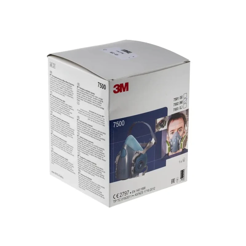 3M 7500 Series Half Mask Respirator Mask, Size M, Silicone Construction, NIOSH Approved 7502