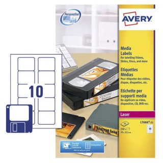 Avery White Adhesive CD & DVD Label Sheet Pack of 25, Laser Printer Compatible L7666-25