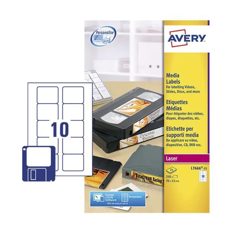 Avery White Adhesive CD & DVD Label Sheet Pack of 25, Laser Printer Compatible L7666-25