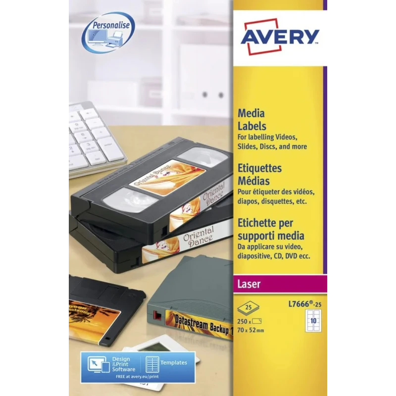 Avery White Adhesive CD & DVD Label Sheet Pack of 25, Laser Printer Compatible L7666-25