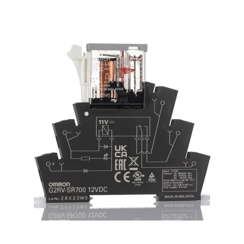 Omron DIN Rail Power Relay, 12V DC Coil, 6A Switching Current, SPDT G2RV-SR700 DC12
