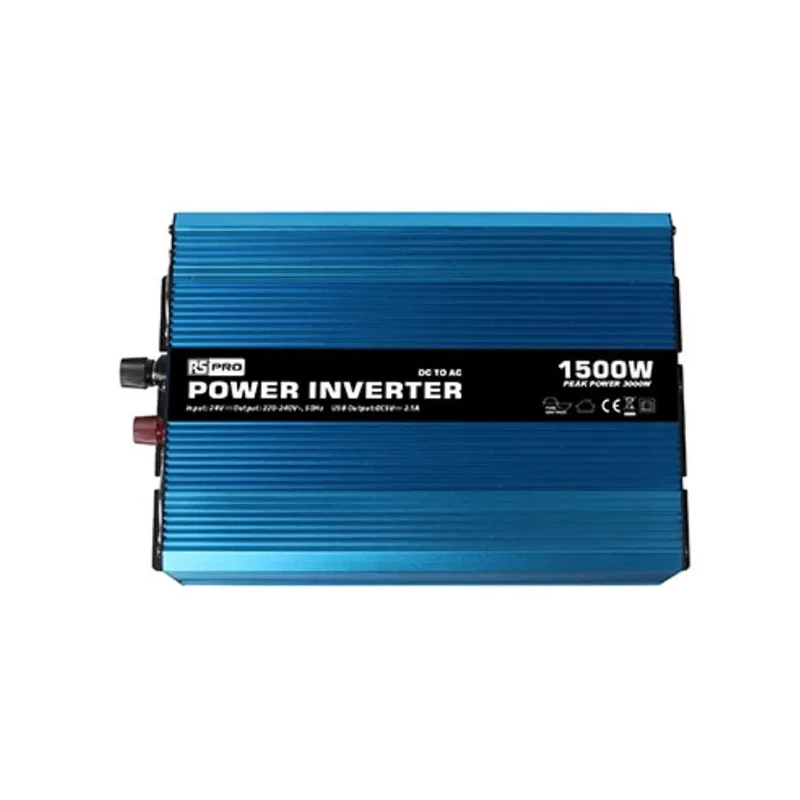 RS PRO Chassis Mount 1500W Power Inverter 24V Input 230V Output 90% Efficiency 13.4A 2 Outputs 50°C Max Operating 179-3334