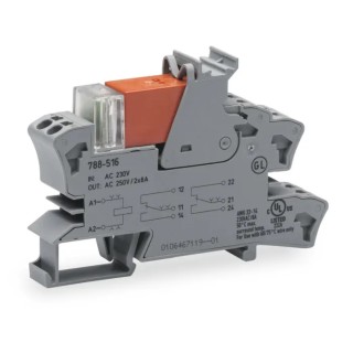 WAGO Electromechanical Interface Relay, DIN Rail Mount, 24V ac Coil, DPDT Contact Configuration, Silver Alloy 788-512