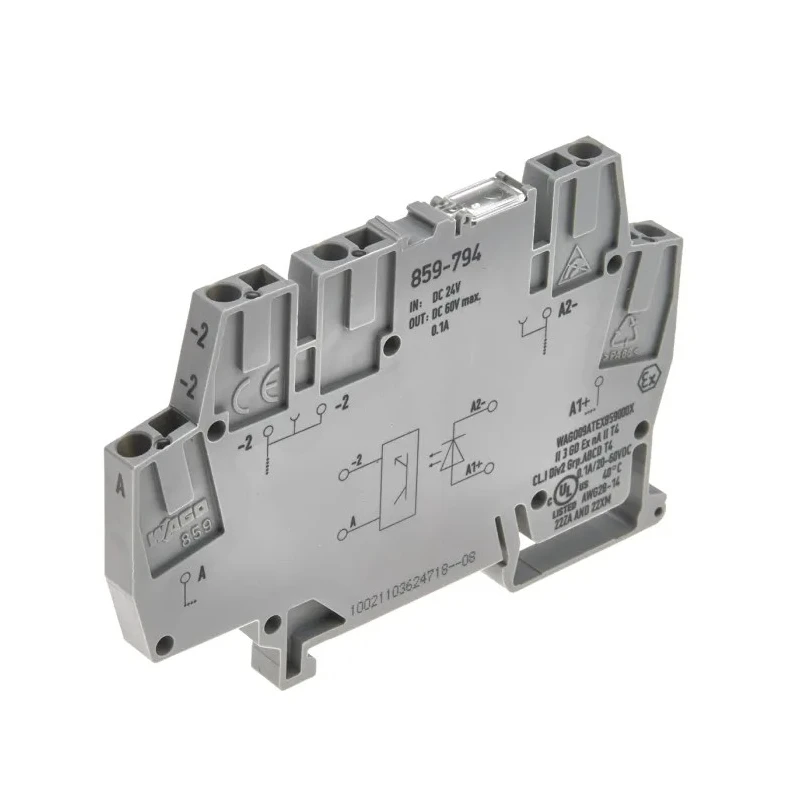 WAGO 859 Series Optocoupler Terminal Block Grey, 24V DC, 2.5mm² Cable CSA, Cage Clamp Termination 859-794