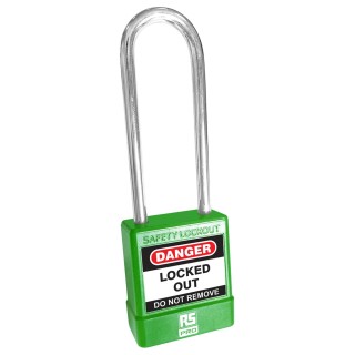 RS PRO Green 1-Lock Lockout Steel, ABS Safety Lockout Padlock 5 mm Shackle Diameter 73 mm 180-6840