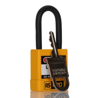 RS PRO Yellow 1-Lock Lockout Polyvinyl Chloride, ABS, Steel Safety Lockout Padlock 6mm Shackle Diameter 48mm Length 180-6819