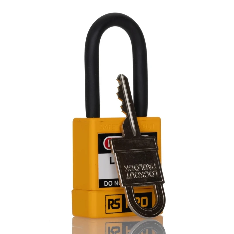 RS PRO Yellow 1-Lock Lockout Polyvinyl Chloride, ABS, Steel Safety Lockout Padlock 6mm Shackle Diameter 48mm Length 180-6819