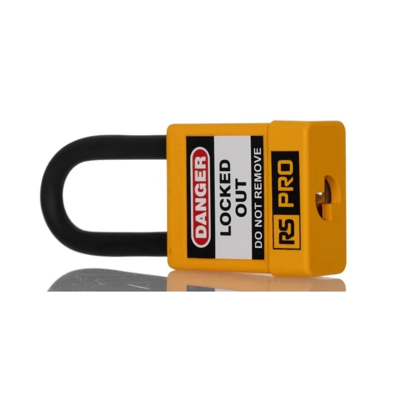 RS PRO Yellow 1-Lock Lockout Polyvinyl Chloride, ABS, Steel Safety Lockout Padlock 6mm Shackle Diameter 48mm Length 180-6819