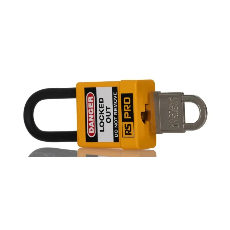 RS PRO Yellow 1-Lock Lockout Polyvinyl Chloride, ABS, Steel Safety Lockout Padlock 6mm Shackle Diameter 48mm Length 180-6819