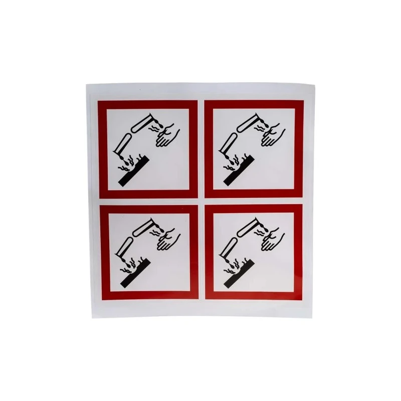 RS PRO White Gloss Polymeric Vinyl Safety Label GHS Corrosive Text 100 mm x 100 mm 181-2255