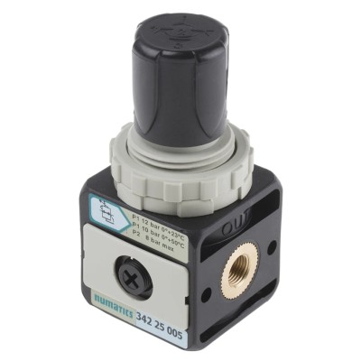 EMERSON ? ASCO Pneumatic Regulator, 1/8 in G Port Size, 0.5 to 8 Bar Pressure Setting, Polyamide Body, 90 mm 34225005