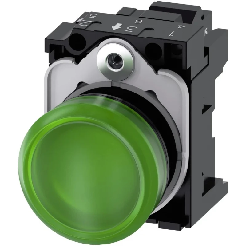 Siemens Panel Mount Green LED Indicator SIRIUS ACT 3SU11 22 mm Cutout 24 V AC/DC Round 3SU1102-6AA40-3AA0