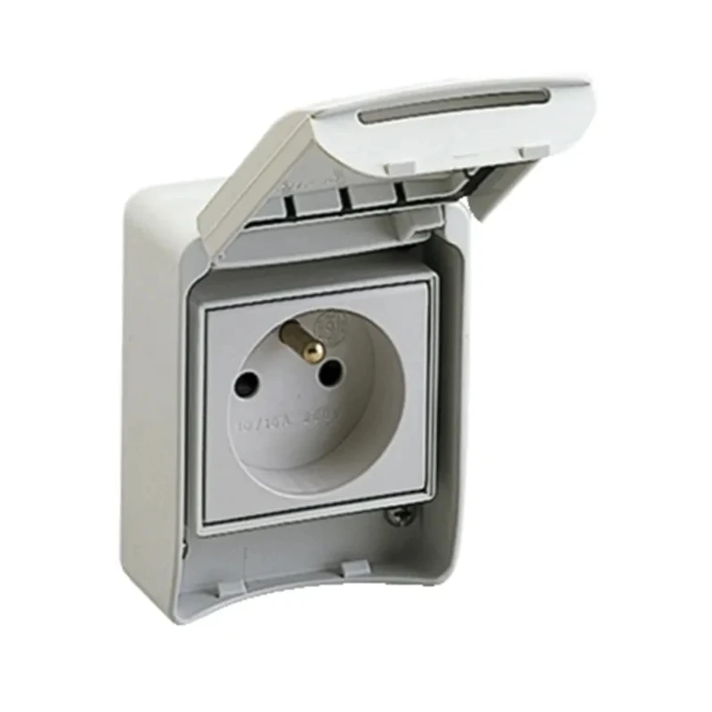 Schneider Electric Light Grey 1 Gang French Electrical Socket DIN Rail Mount 10A 16A 250V Polycarbonate IP65 Mureva 81140