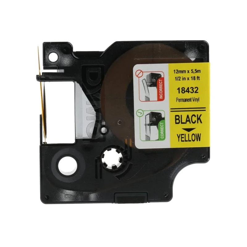 Dymo Industrial Strength Black on Yellow Label Printer Tape 12 mm Width 5.5 m Length 18432